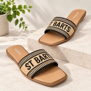 NWT Soda "St. Barts" Square Toe Slides Sandals Womens Size 6.5 Coastal Resort